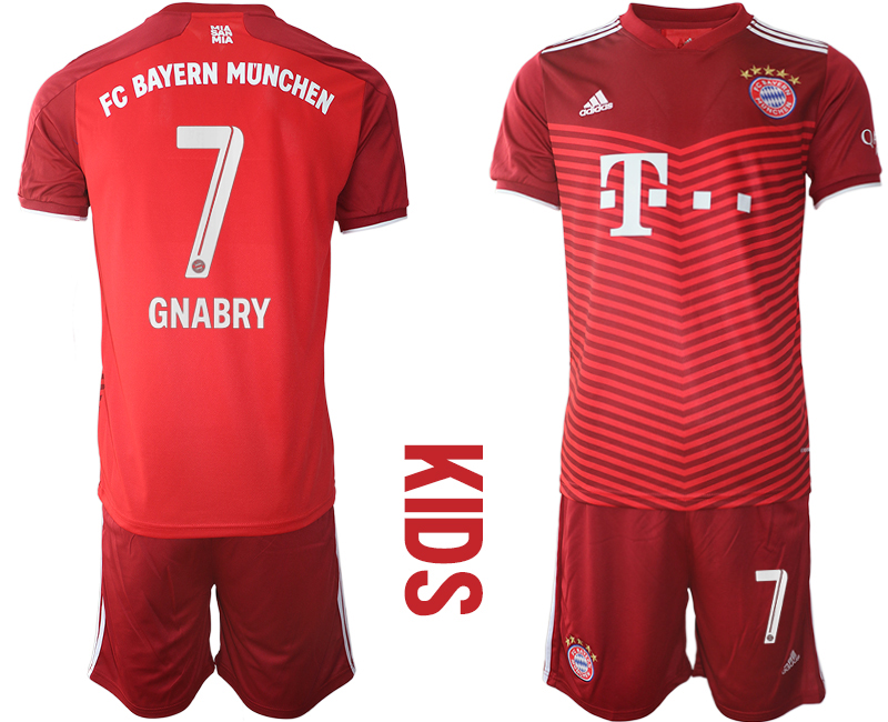 Youth 2021-2022 Club Bayern Munich home red #7 Soccer Jersey->youth soccer jersey->Youth Jersey